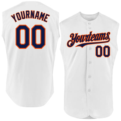Custom White Navy-Orange Authentic Sleeveless Baseball Jersey - Sky-Custom