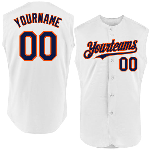 Custom White Navy-Orange Authentic Sleeveless Baseball Jersey - Sky-Custom