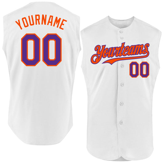 Custom White Purple-Orange Authentic Sleeveless Baseball Jersey - Sky-Custom