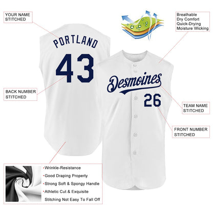 Custom White Navy Authentic Sleeveless Baseball Jersey - Sky-Custom