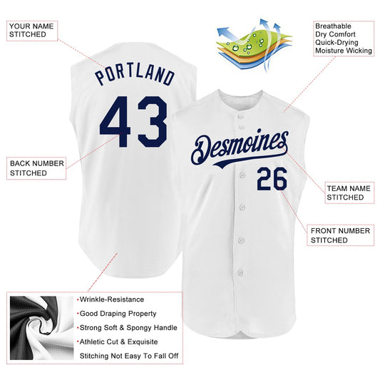 Custom White Navy Authentic Sleeveless Baseball Jersey - Sky-Custom