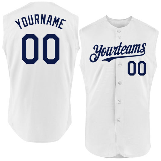 Custom White Navy Authentic Sleeveless Baseball Jersey - Sky-Custom