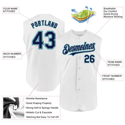 Custom White Navy Gray-Teal Authentic Sleeveless Baseball Jersey - Sky-Custom