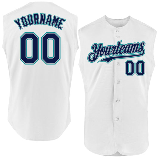 Custom White Navy Gray-Teal Authentic Sleeveless Baseball Jersey - Sky-Custom