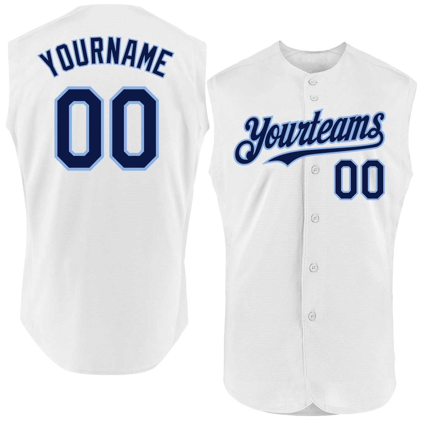 Custom White Navy-Light Blue Authentic Sleeveless Baseball Jersey - Sky-Custom