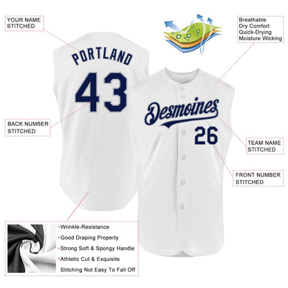 Custom White Navy-Gray Authentic Sleeveless Baseball Jersey - Sky-Custom