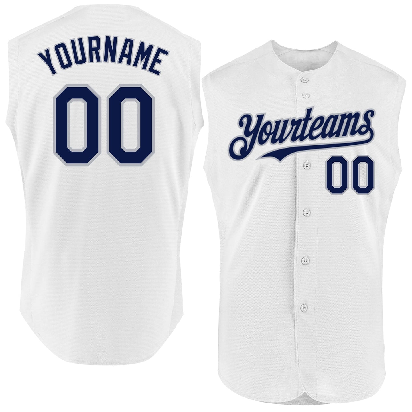 Custom White Navy-Gray Authentic Sleeveless Baseball Jersey - Sky-Custom