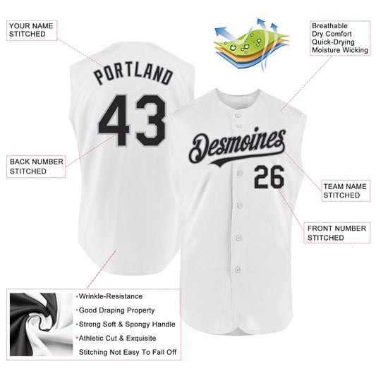Custom White Black-Gray Authentic Sleeveless Baseball Jersey - Sky-Custom