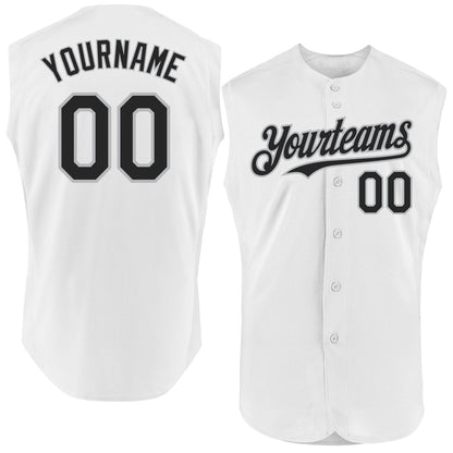 Custom White Black-Gray Authentic Sleeveless Baseball Jersey - Sky-Custom