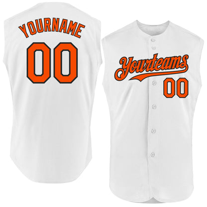 Custom White Orange-Black Authentic Sleeveless Baseball Jersey - Sky-Custom