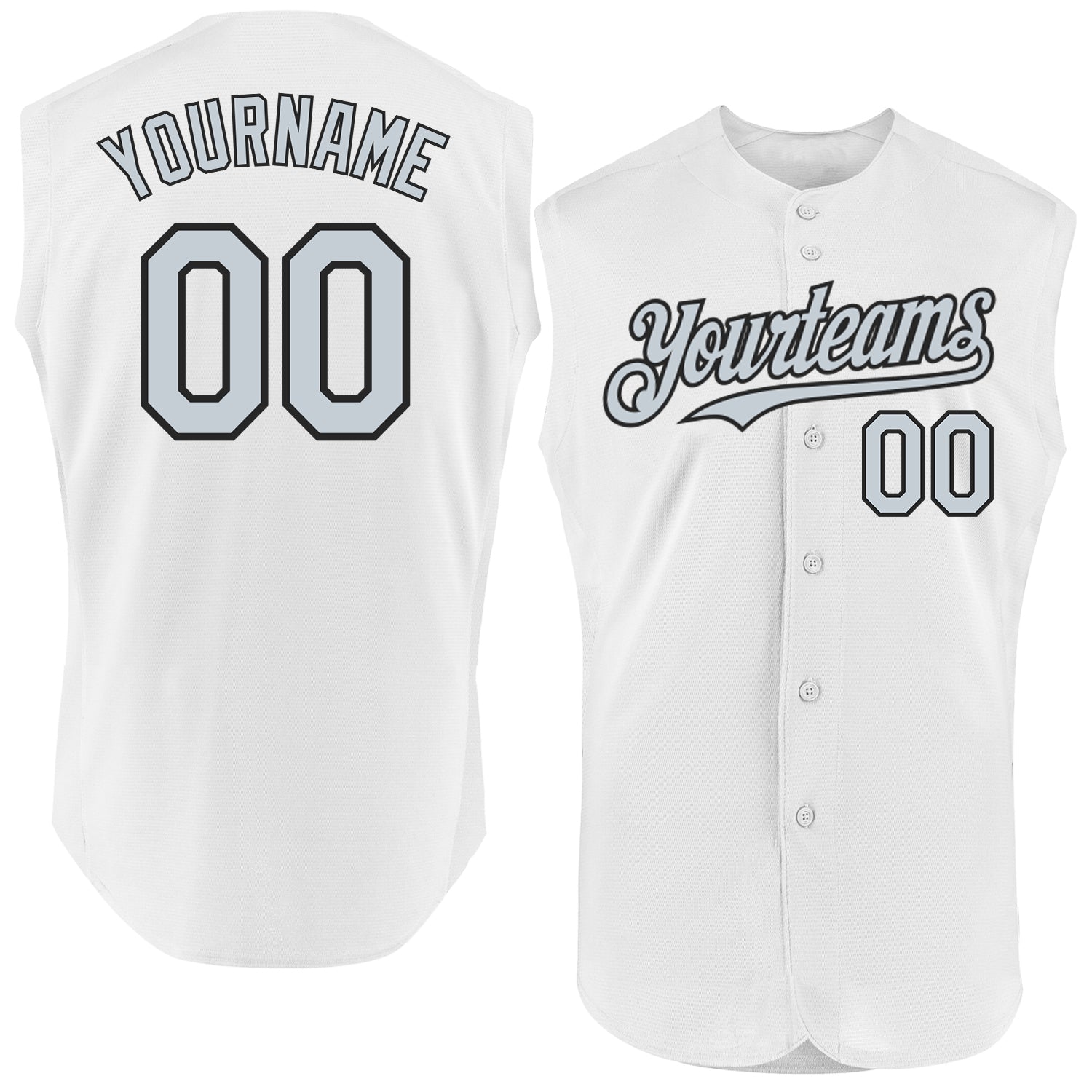 Custom White Silver-Black Authentic Sleeveless Baseball Jersey - Sky-Custom