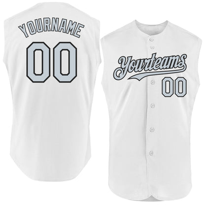 Custom White Silver-Black Authentic Sleeveless Baseball Jersey - Sky-Custom