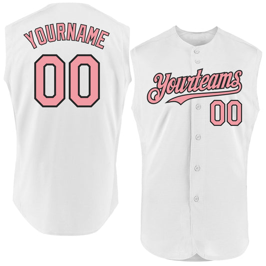 Custom White Medium Pink-Black Authentic Sleeveless Baseball Jersey - Sky-Custom