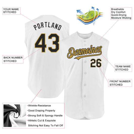 Custom White Black-Old Gold Authentic Sleeveless Baseball Jersey - Sky-Custom