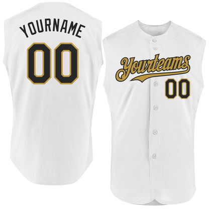 Custom White Black-Old Gold Authentic Sleeveless Baseball Jersey - Sky-Custom
