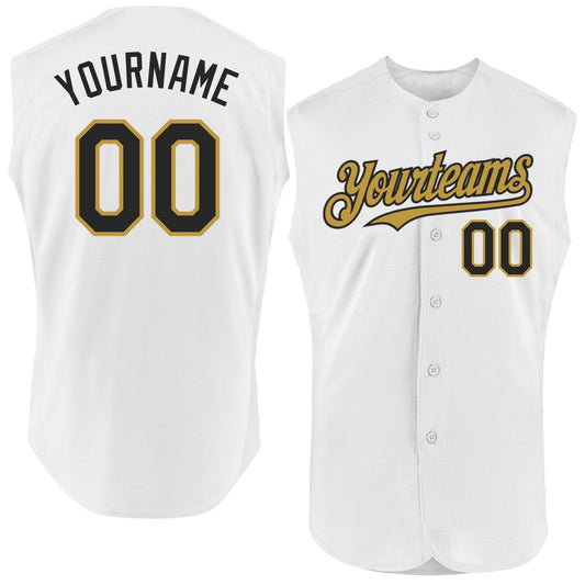 Custom White Black-Old Gold Authentic Sleeveless Baseball Jersey - Sky-Custom