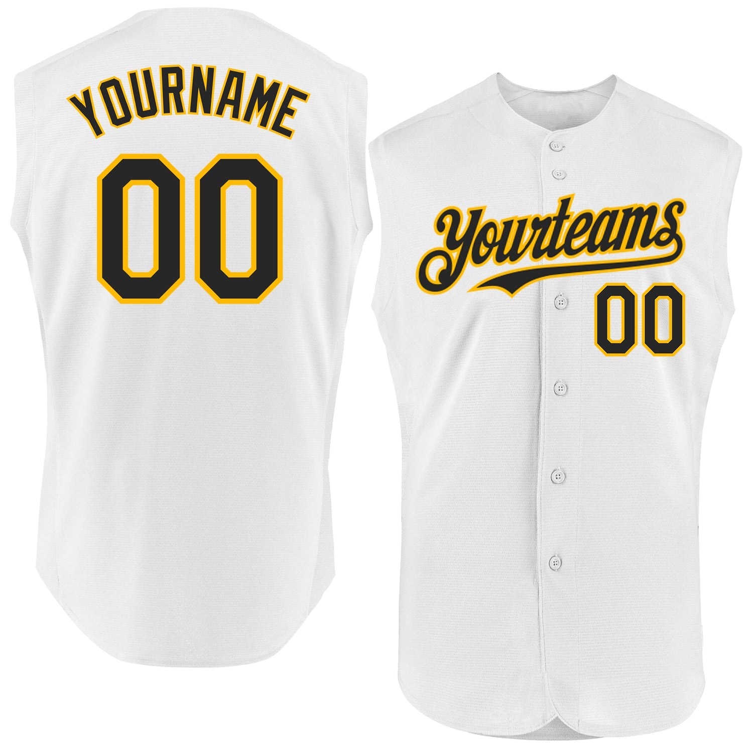 Custom White Black-Gold Authentic Sleeveless Baseball Jersey - Sky-Custom