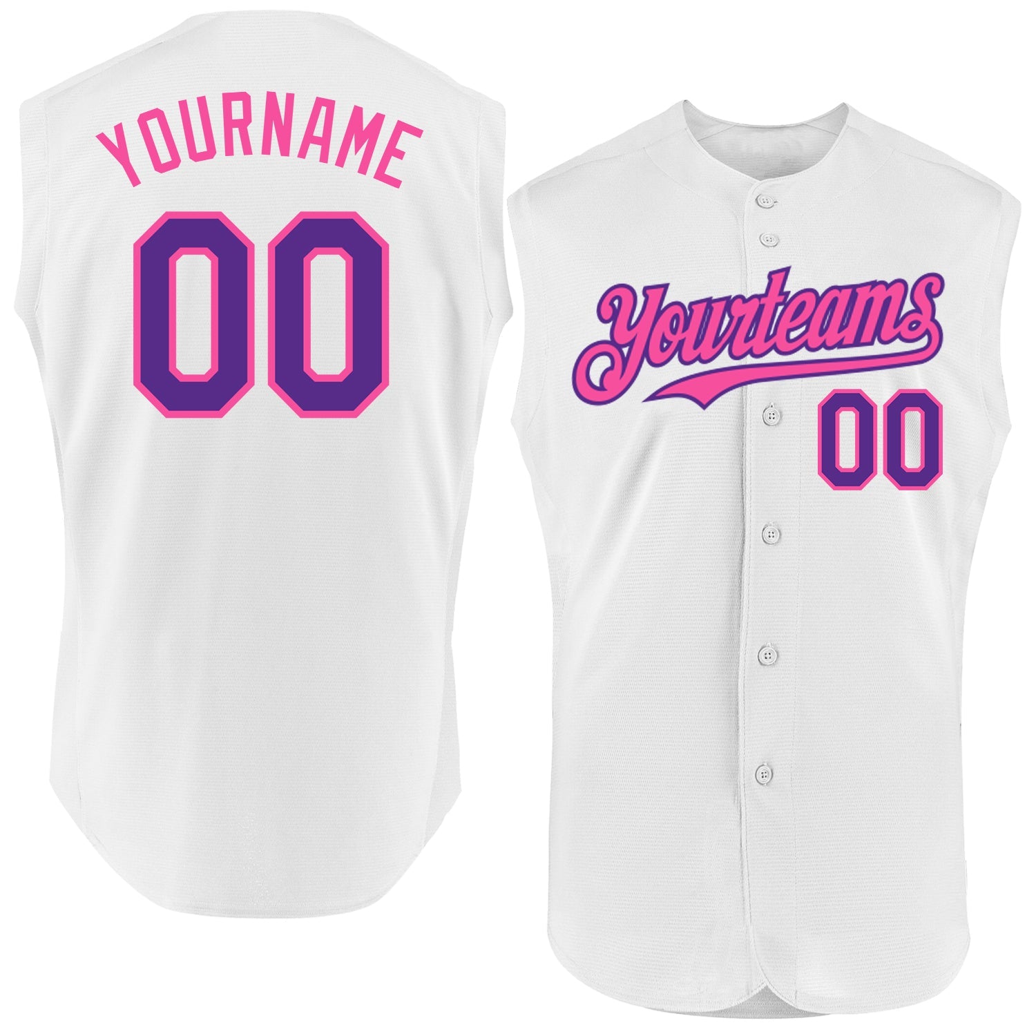 Custom White Purple-Pink Authentic Sleeveless Baseball Jersey - Sky-Custom