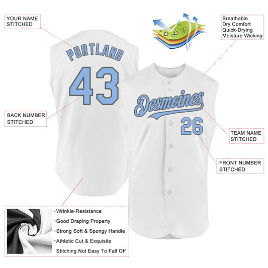 Custom White Light Blue-Steel Gray Authentic Sleeveless Baseball Jersey - Sky-Custom