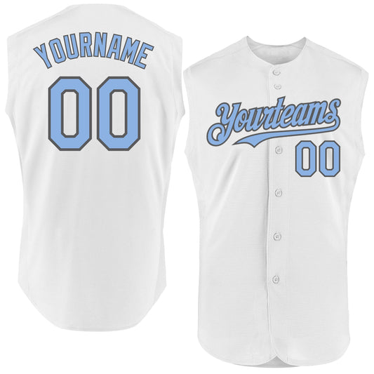 Custom White Light Blue-Steel Gray Authentic Sleeveless Baseball Jersey - Sky-Custom