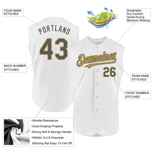 Custom White Steel Gray-Old Gold Authentic Sleeveless Baseball Jersey - Sky-Custom