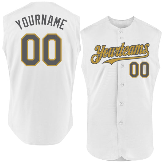 Custom White Steel Gray-Old Gold Authentic Sleeveless Baseball Jersey - Sky-Custom
