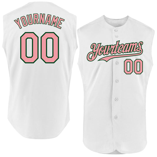 Custom White Medium Pink-Green Authentic Sleeveless Baseball Jersey - Sky-Custom