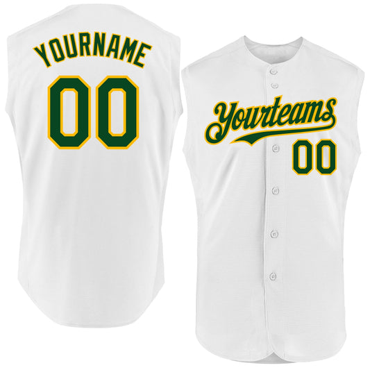 Custom White Green-Gold Authentic Sleeveless Baseball Jersey - Sky-Custom