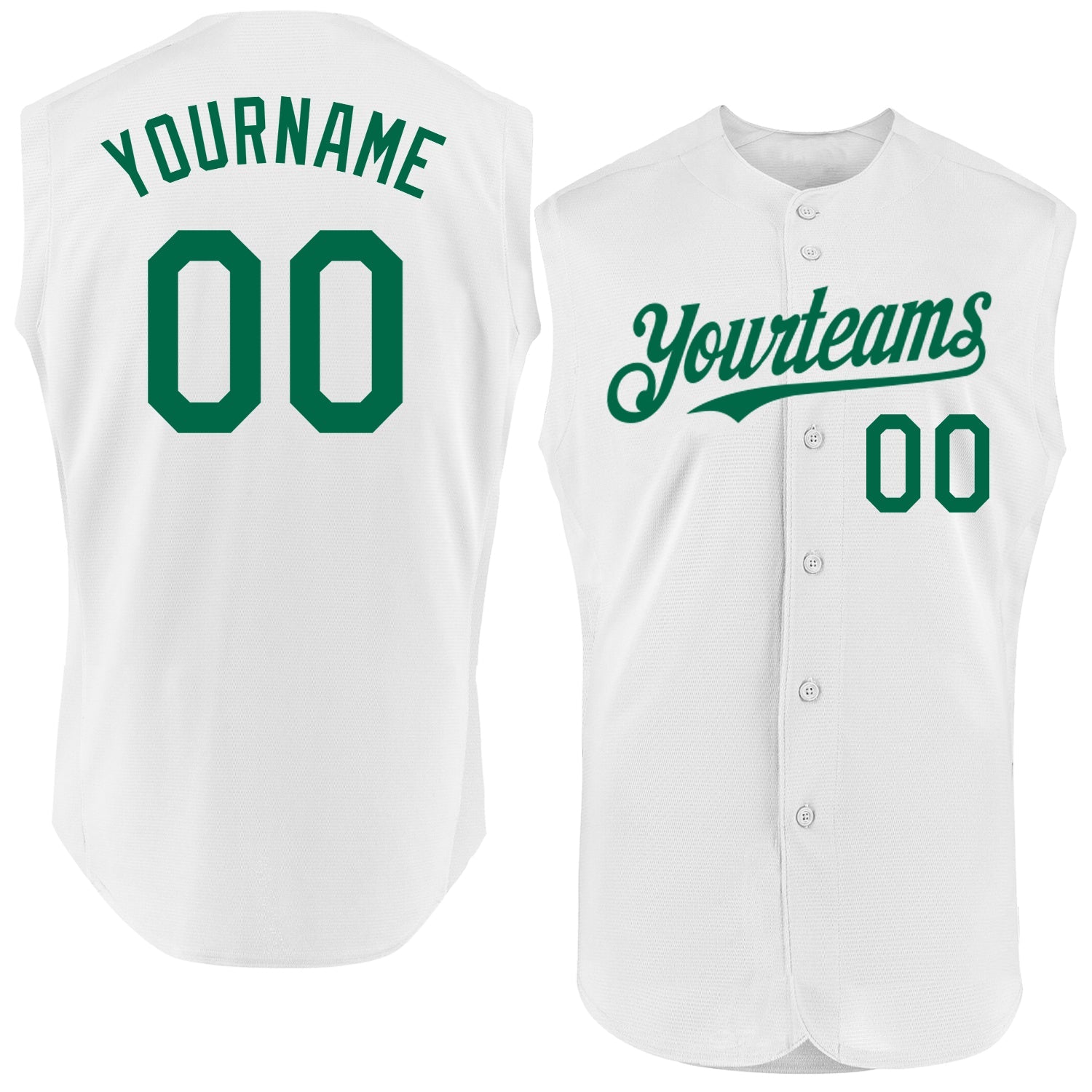 Custom White Kelly Green Authentic Sleeveless Baseball Jersey - Sky-Custom