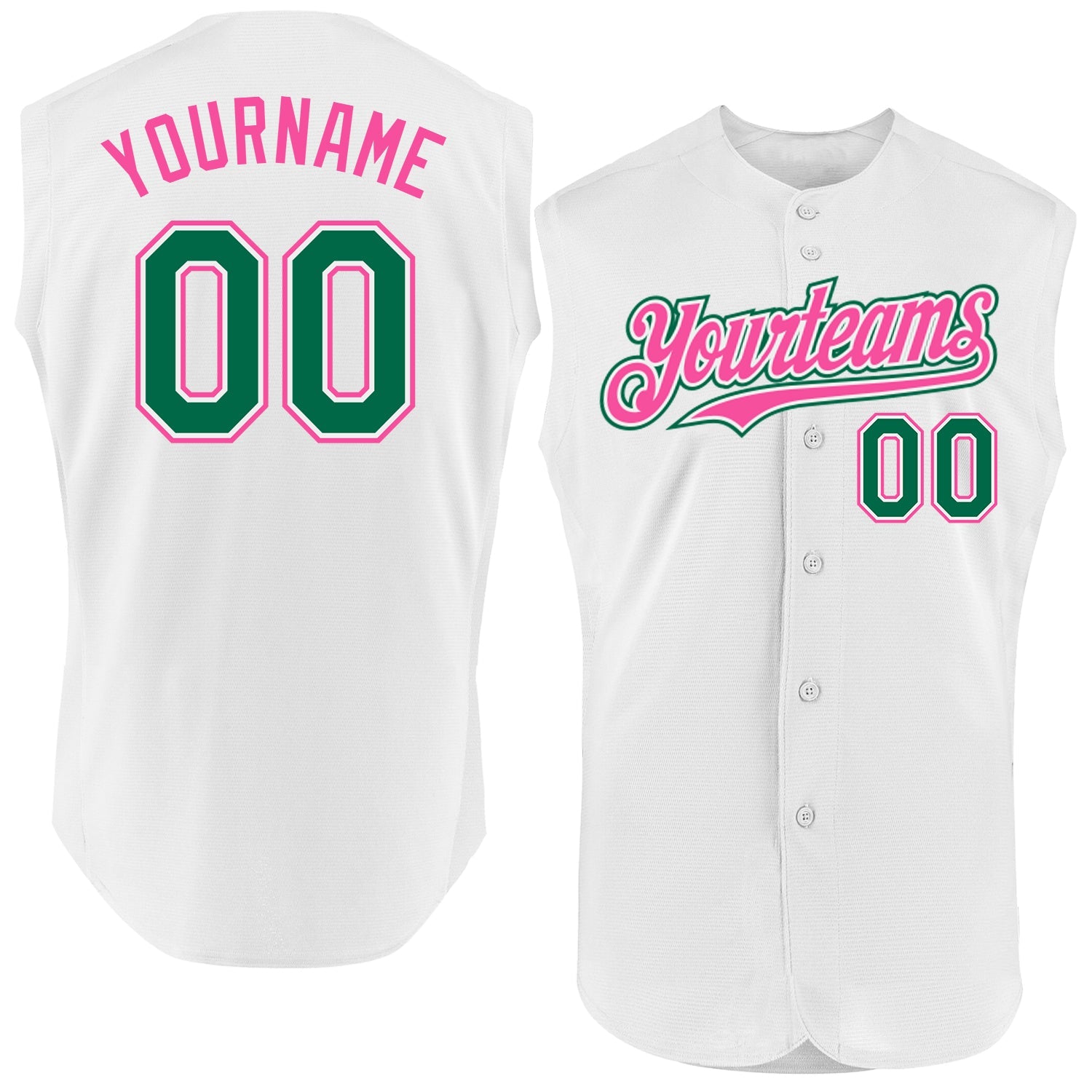 Custom White Kelly Green-Pink Authentic Sleeveless Baseball Jersey - Sky-Custom