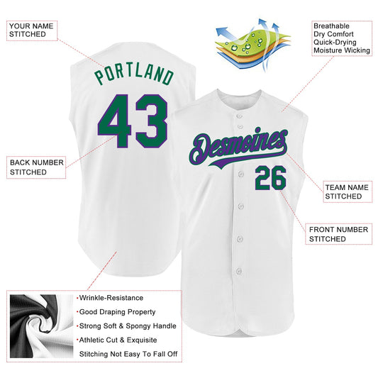 Custom White Kelly Green-Purple Authentic Sleeveless Baseball Jersey - Sky-Custom
