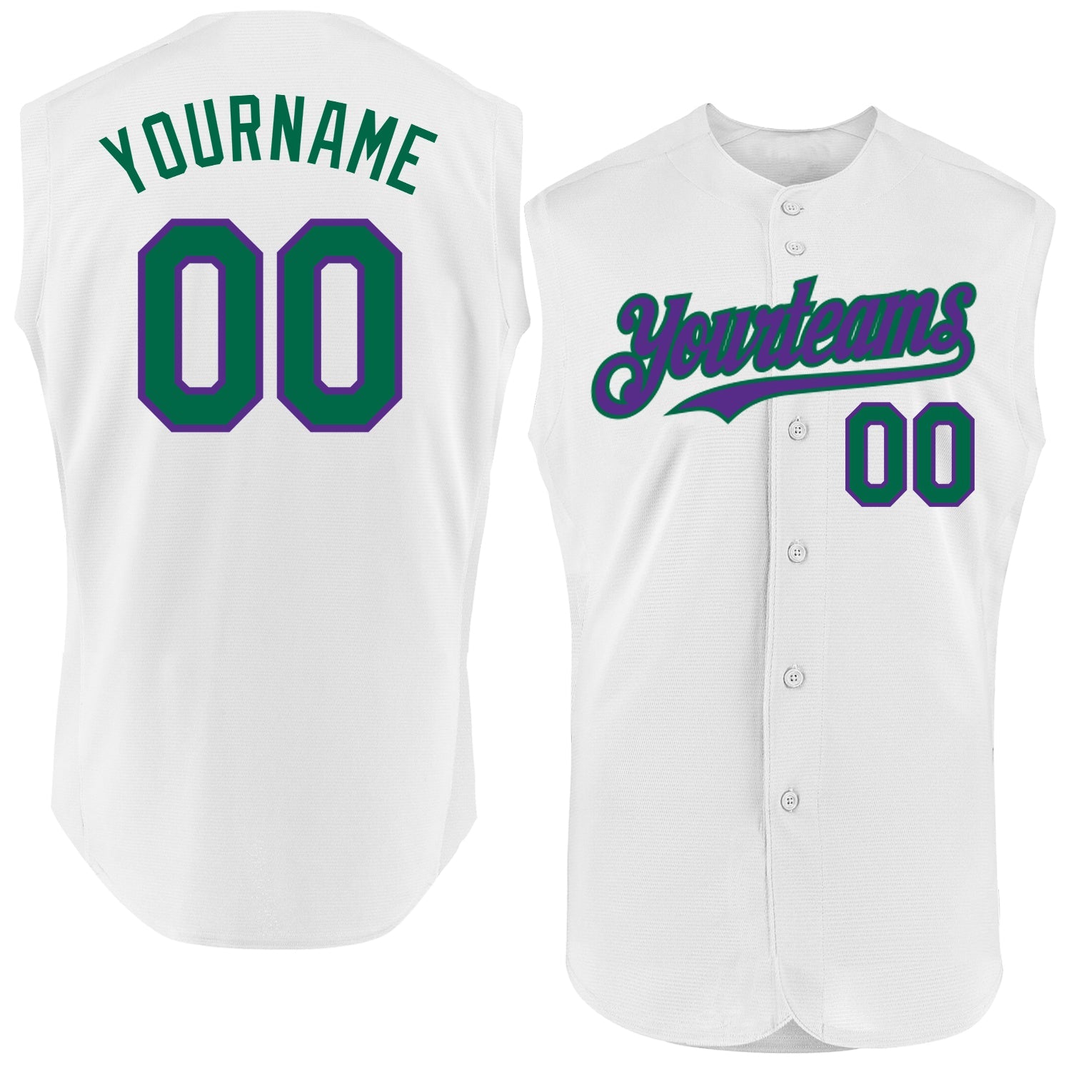 Custom White Kelly Green-Purple Authentic Sleeveless Baseball Jersey - Sky-Custom