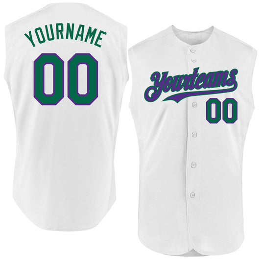 Custom White Kelly Green-Purple Authentic Sleeveless Baseball Jersey - Sky-Custom