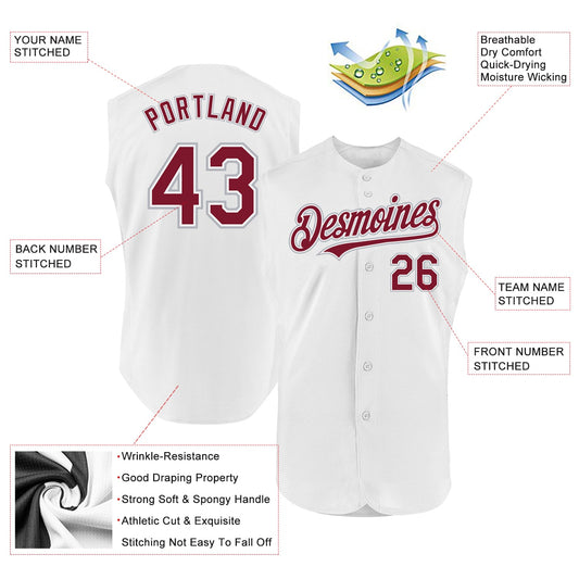 Custom White Crimson-Gray Authentic Sleeveless Baseball Jersey - Sky-Custom