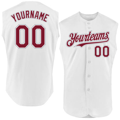 Custom White Crimson-Gray Authentic Sleeveless Baseball Jersey - Sky-Custom