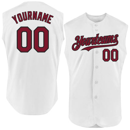 Custom White Crimson-Black Authentic Sleeveless Baseball Jersey - Sky-Custom