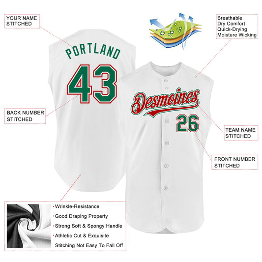 Custom White Kelly Green-Red Authentic Sleeveless Baseball Jersey - Sky-Custom