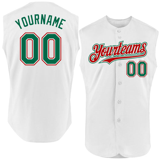 Custom White Kelly Green-Red Authentic Sleeveless Baseball Jersey - Sky-Custom