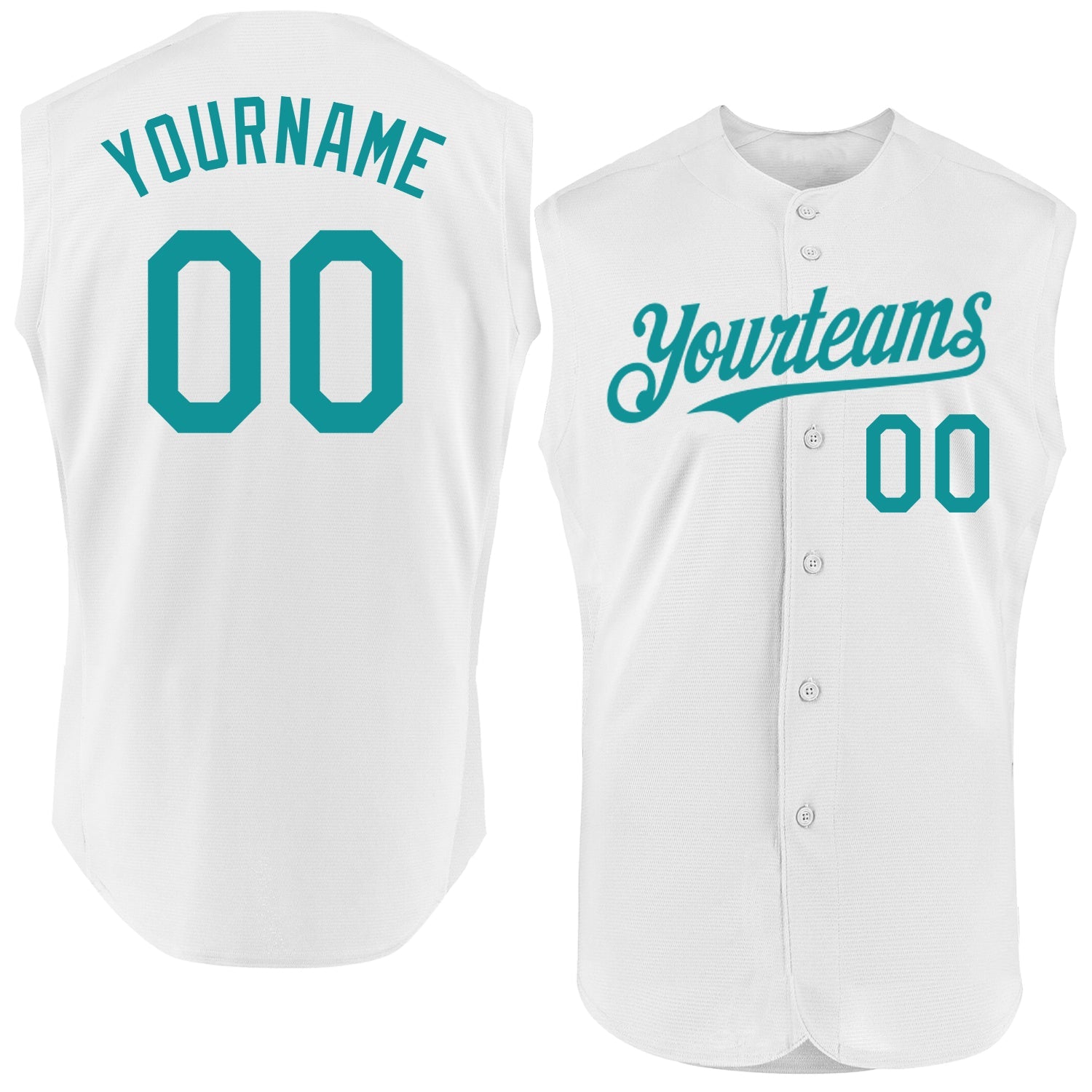 Custom White Teal Authentic Sleeveless Baseball Jersey - Sky-Custom