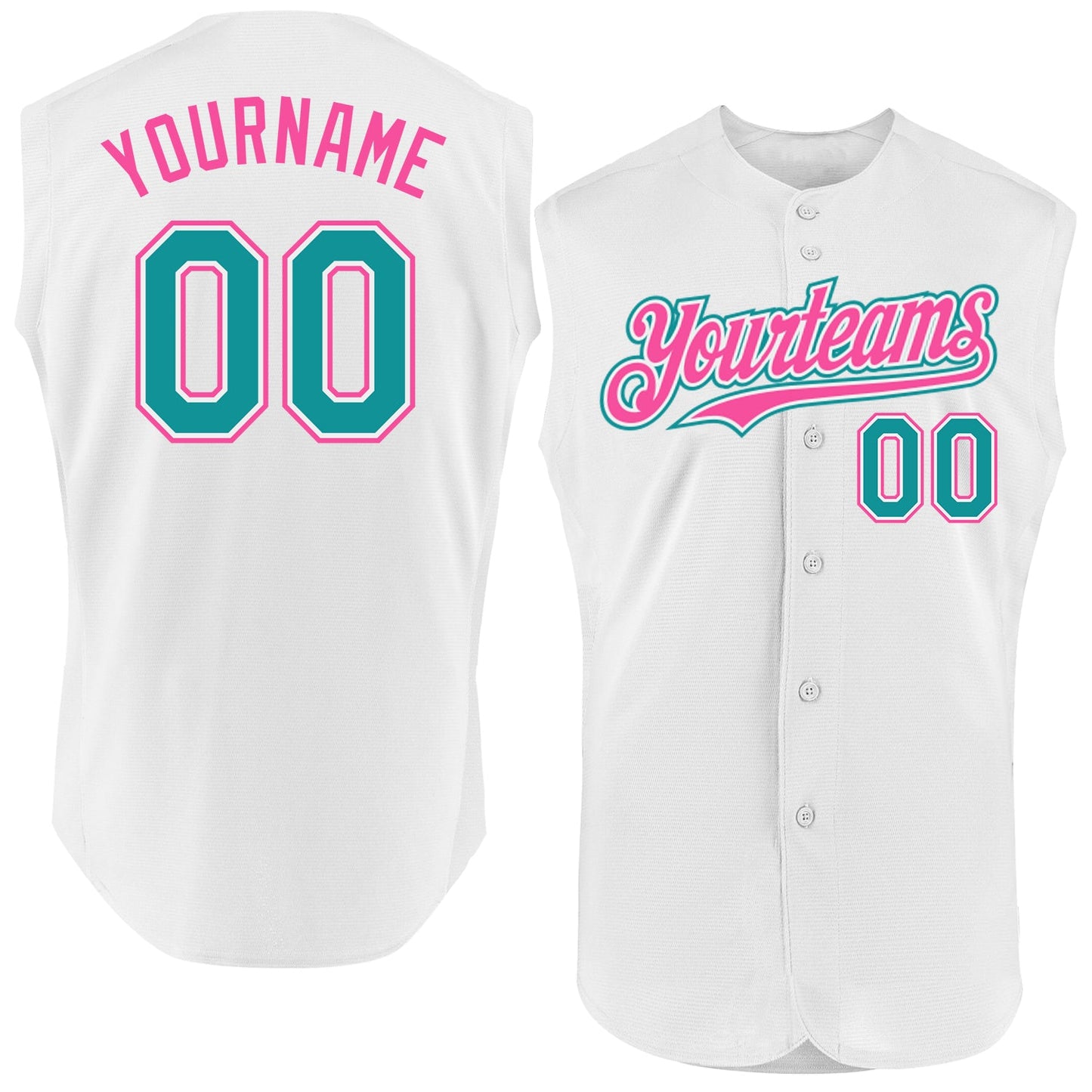 Custom White Teal-Pink Authentic Sleeveless Baseball Jersey - Sky-Custom
