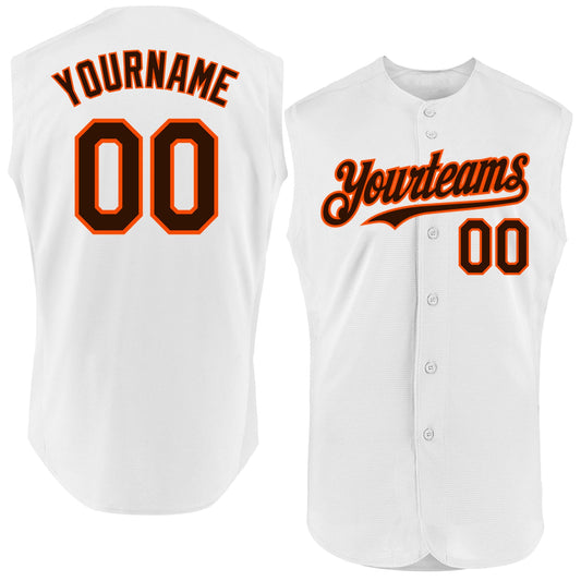 Custom White Brown-Orange Authentic Sleeveless Baseball Jersey - Sky-Custom