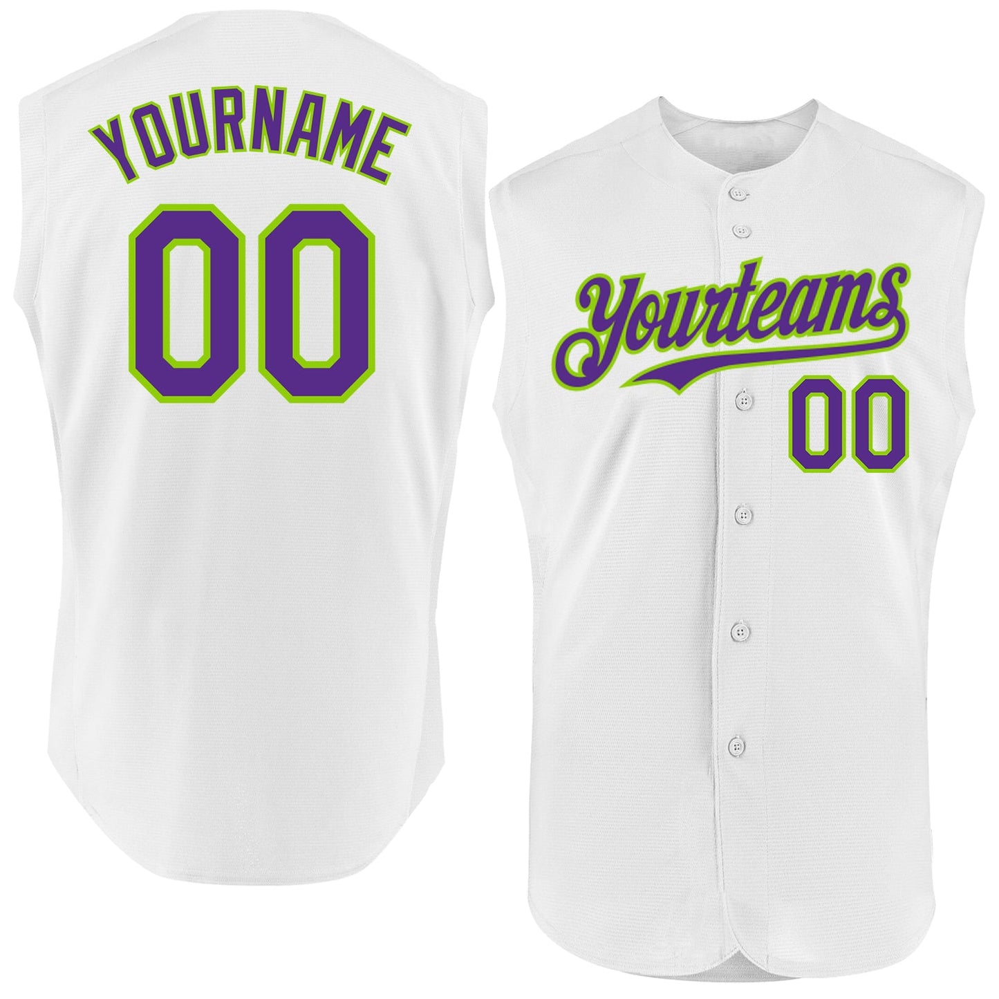 Custom White Purple-Neon Green Authentic Sleeveless Baseball Jersey - Sky-Custom