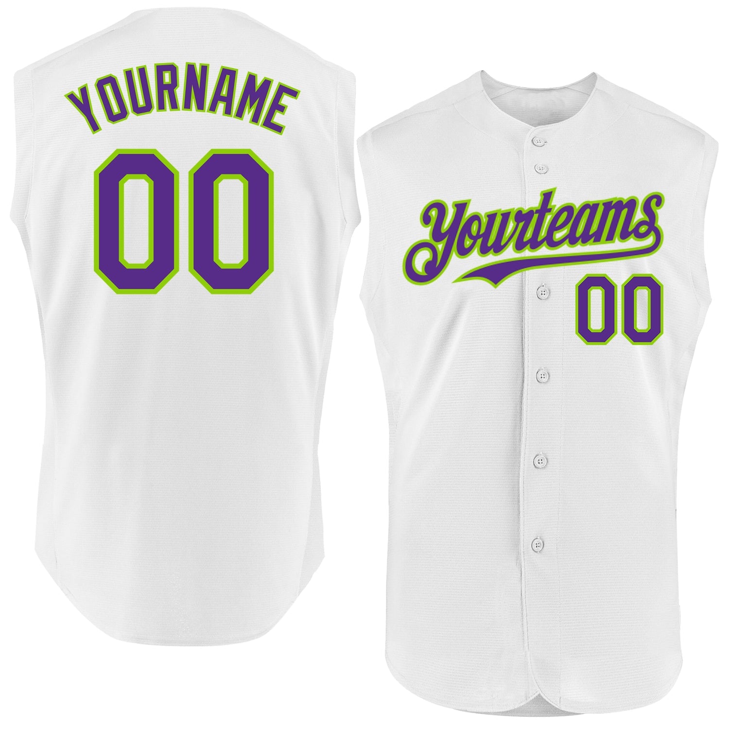 Custom White Purple-Neon Green Authentic Sleeveless Baseball Jersey - Sky-Custom
