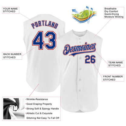 Custom White Royal-Red Authentic Sleeveless Baseball Jersey - Sky-Custom