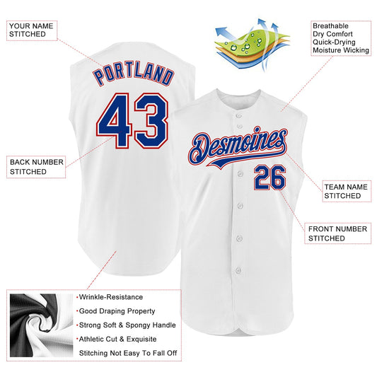 Custom White Royal-Red Authentic Sleeveless Baseball Jersey - Sky-Custom