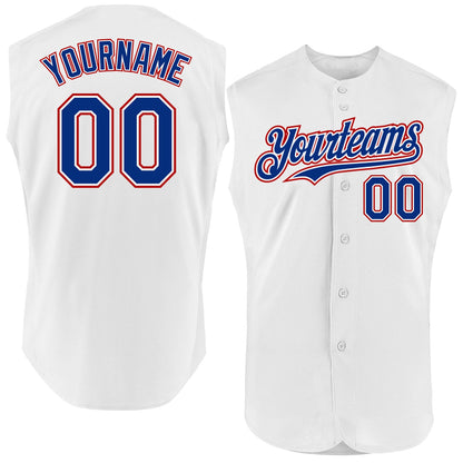 Custom White Royal-Red Authentic Sleeveless Baseball Jersey - Sky-Custom