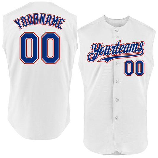 Custom White Royal-Red Authentic Sleeveless Baseball Jersey - Sky-Custom