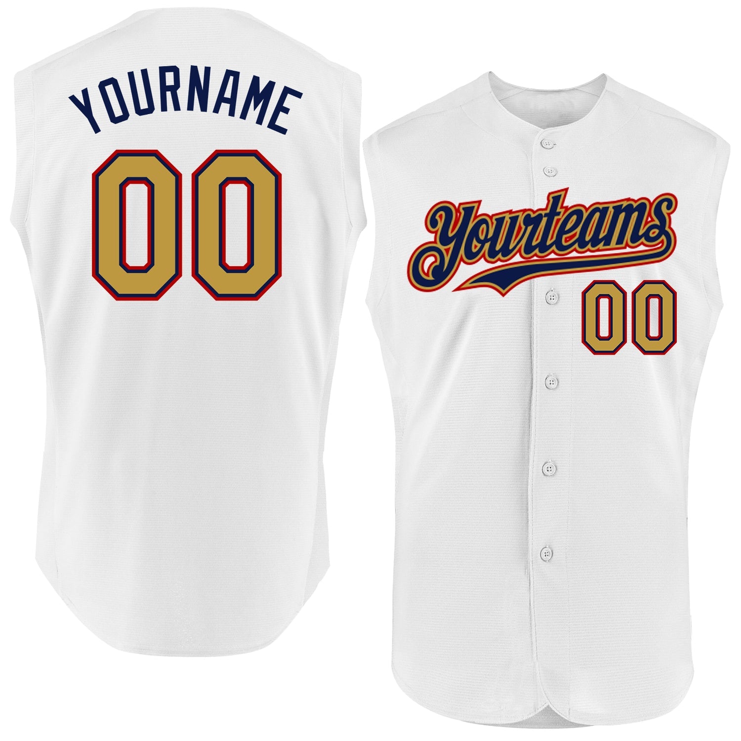 Custom White Old Gold Navy-Red Authentic Sleeveless Baseball Jersey - Sky-Custom