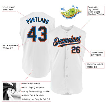 Custom White Black Electric Blue-Orange Authentic Sleeveless Baseball Jersey - Sky-Custom