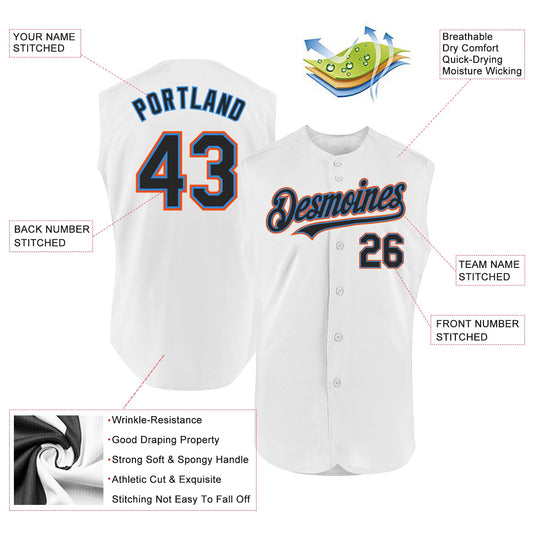 Custom White Black Electric Blue-Orange Authentic Sleeveless Baseball Jersey - Sky-Custom